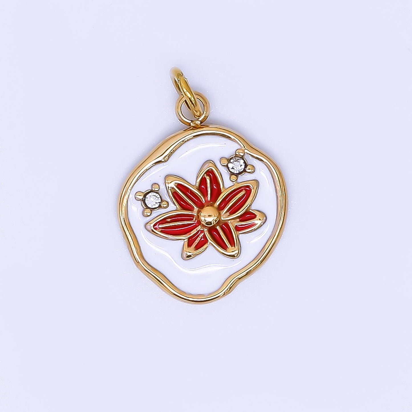 PVD Gold Lotus Charms Blue, White, Pink Enamel Flower charm Abstract Oval Charm Medallion for Necklace Bracelet J-359