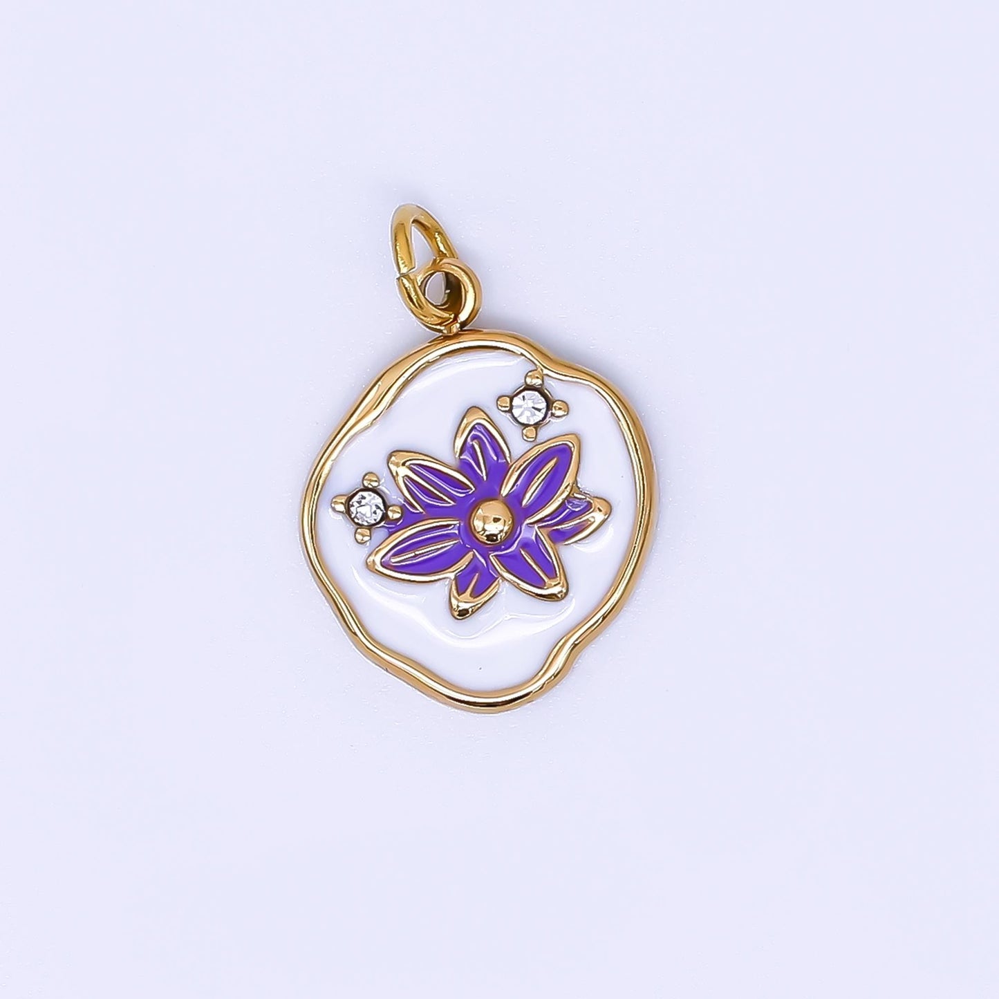 PVD Gold Lotus Charms Blue, White, Pink Enamel Flower charm Abstract Oval Charm Medallion for Necklace Bracelet J-359