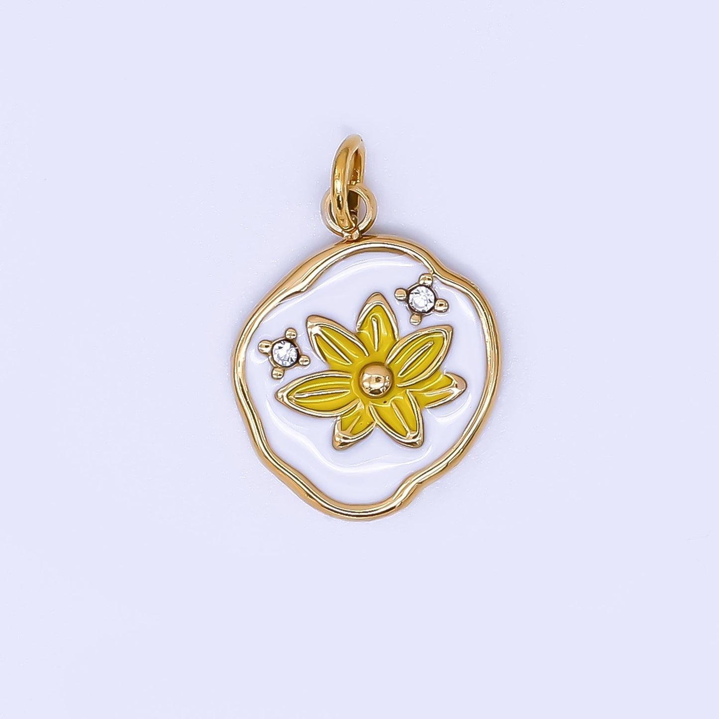 PVD Gold Lotus Charms Blue, White, Pink Enamel Flower charm Abstract Oval Charm Medallion for Necklace Bracelet J-359