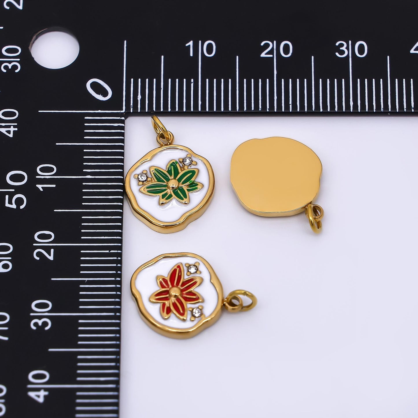 PVD Gold Lotus Charms Blue, White, Pink Enamel Flower charm Abstract Oval Charm Medallion for Necklace Bracelet J-359