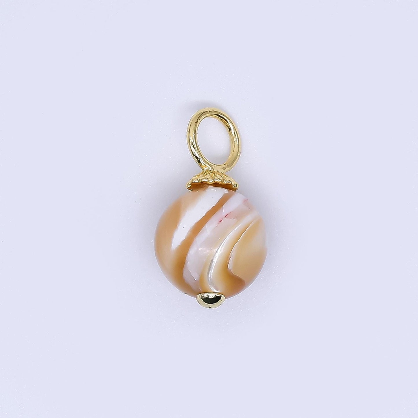 Mini Gold Filled Brown Coffee Latte pearl charm 10 mm Round shape Shell Pearl charm loop P-1866