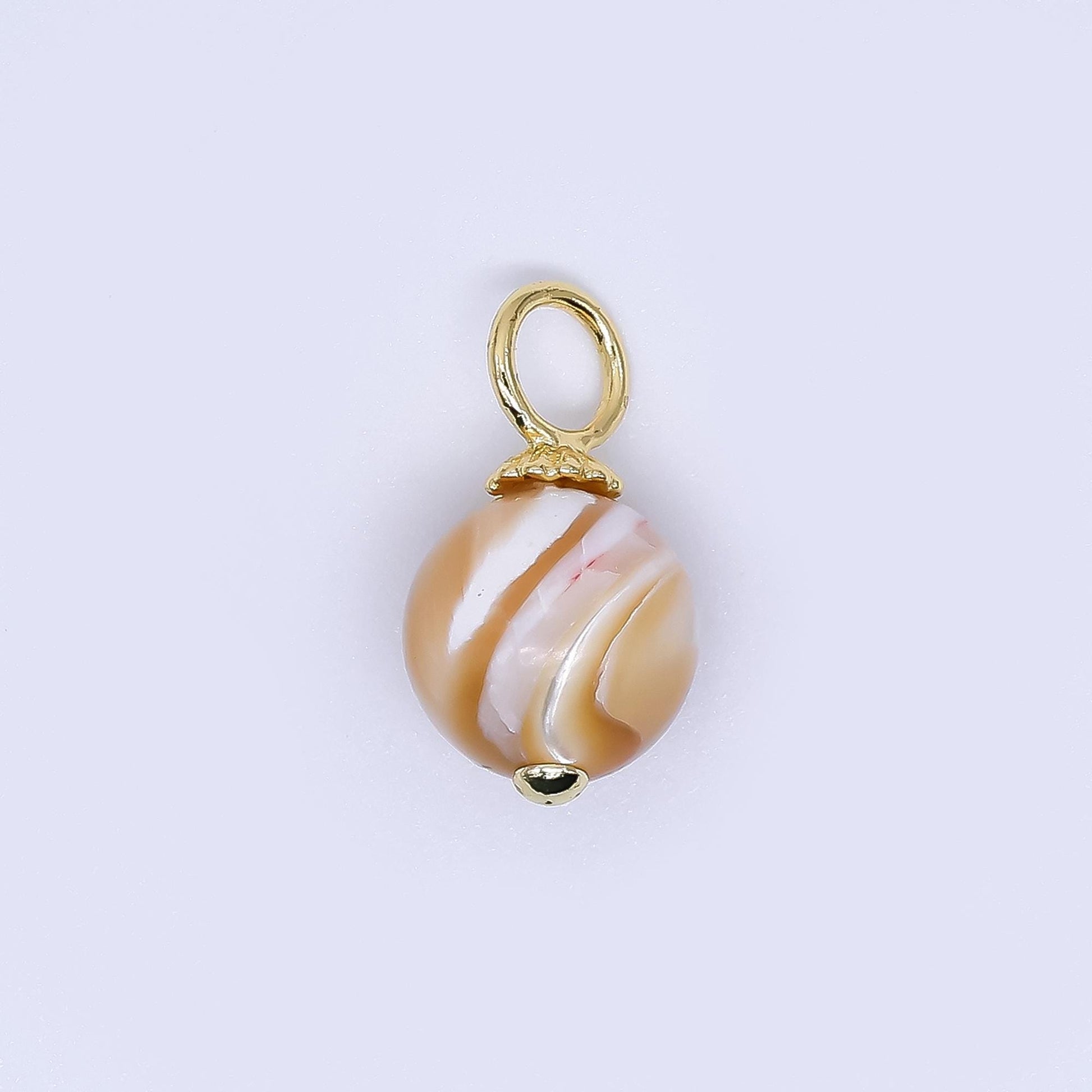 Mini Gold Filled Brown Coffee Latte pearl charm 10 mm Round shape Shell Pearl charm loop P-1866