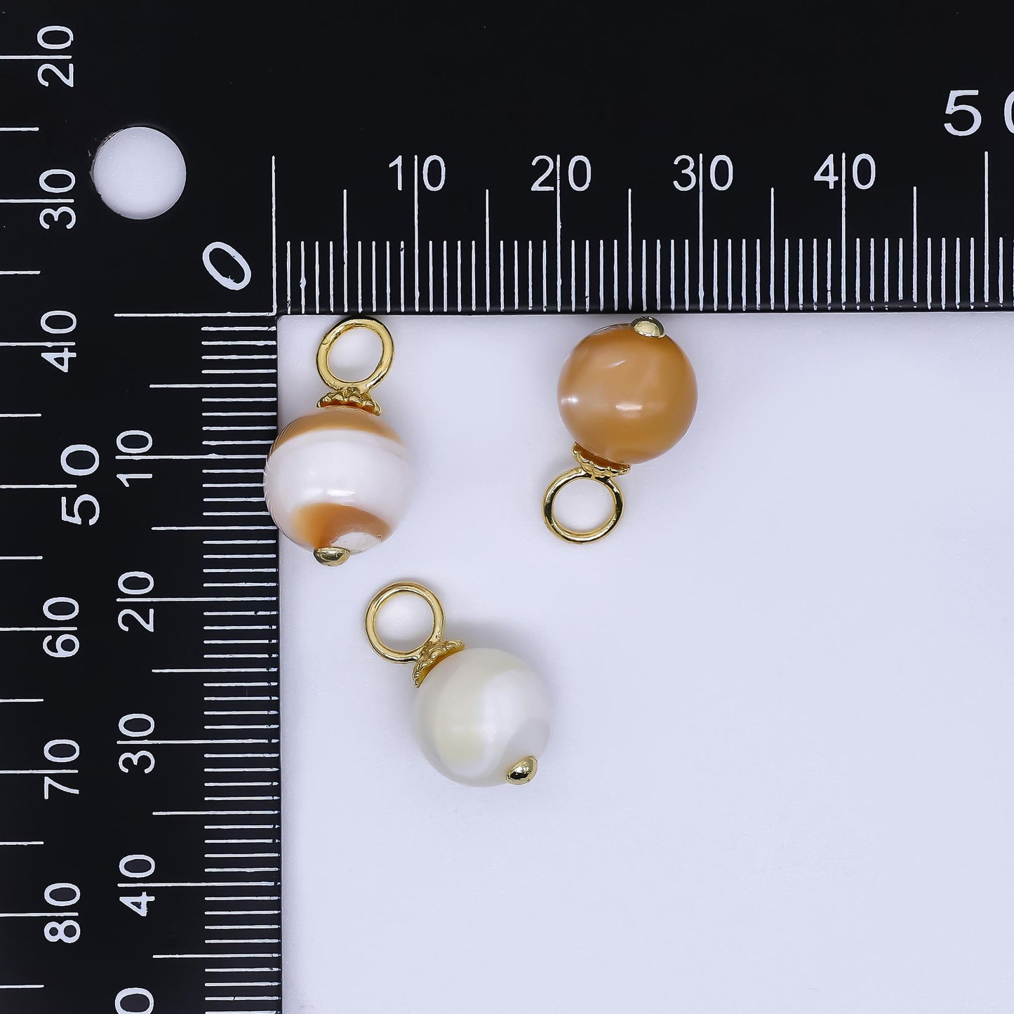 Mini Gold Filled Brown Coffee Latte pearl charm 10 mm Round shape Shell Pearl charm loop P-1866