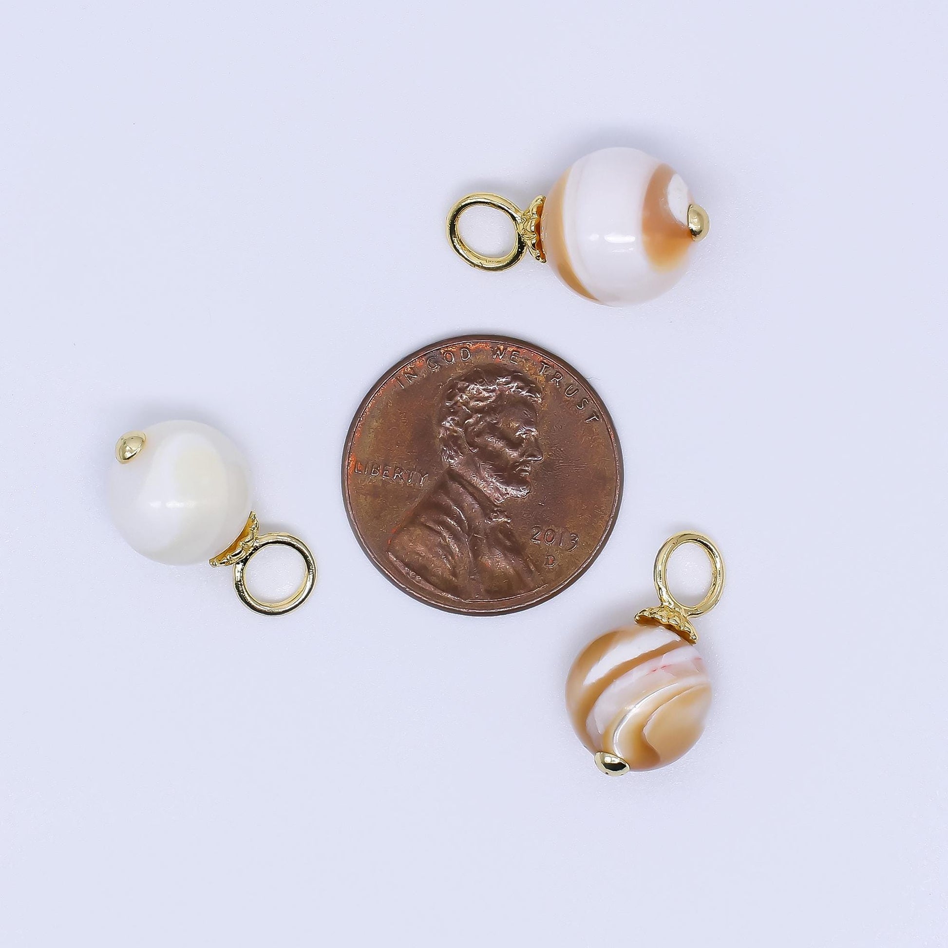 Mini Gold Filled Brown Coffee Latte pearl charm 10 mm Round shape Shell Pearl charm loop P-1866