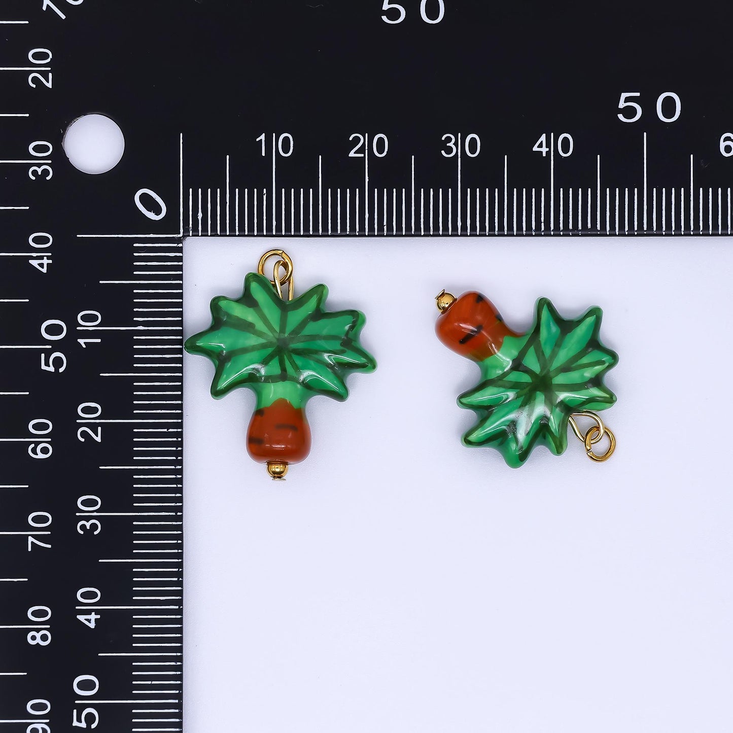 PVD Gold Filled Palm Tree Charm Green Ceramic Drop Pendant | P-630