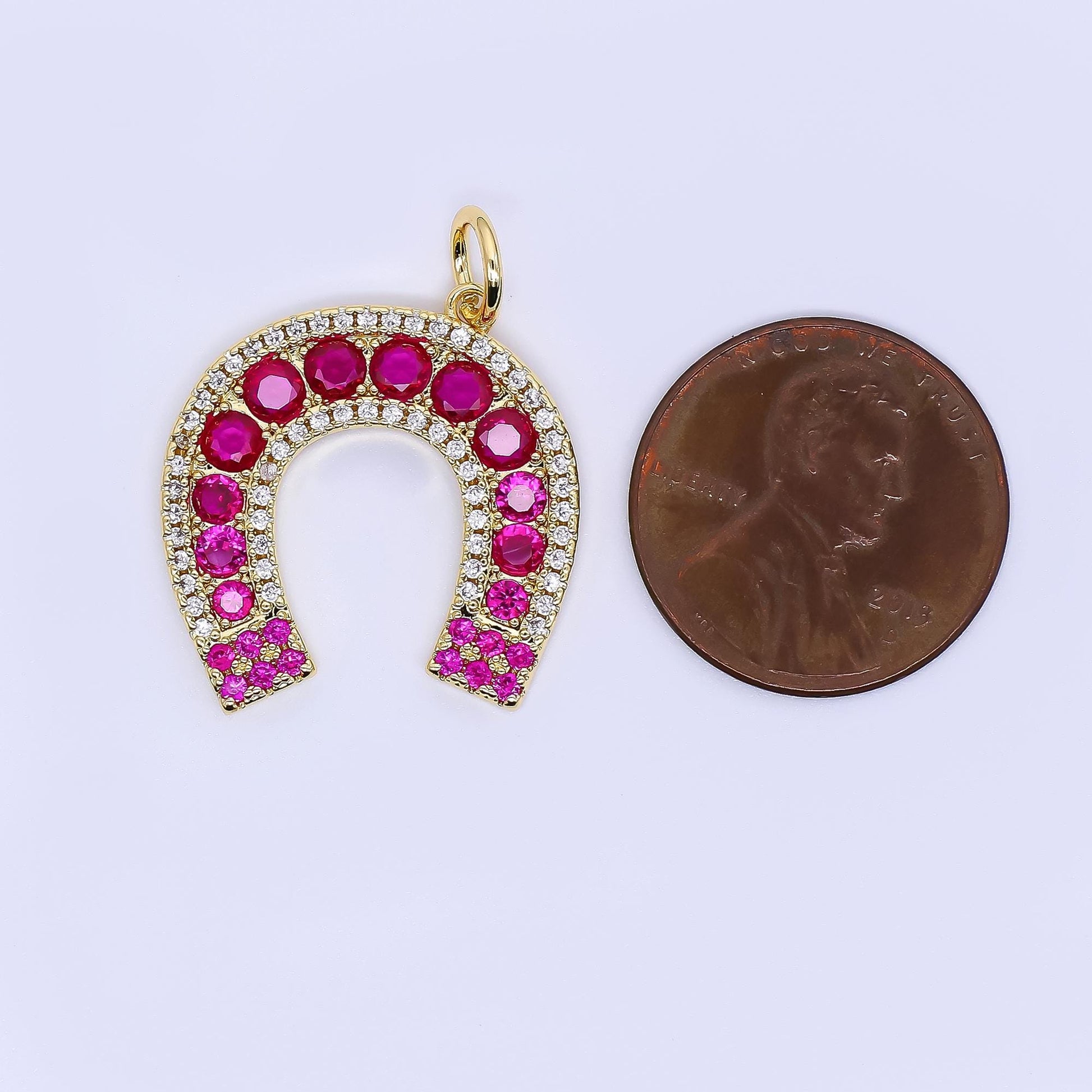 Dainty Pink Horseshoe Charm 24K Gold Filled Cubic Lucky Charm Pendant, Horse Shoe for Necklace Bracelet Earrings Jewelry Making Supply W-642