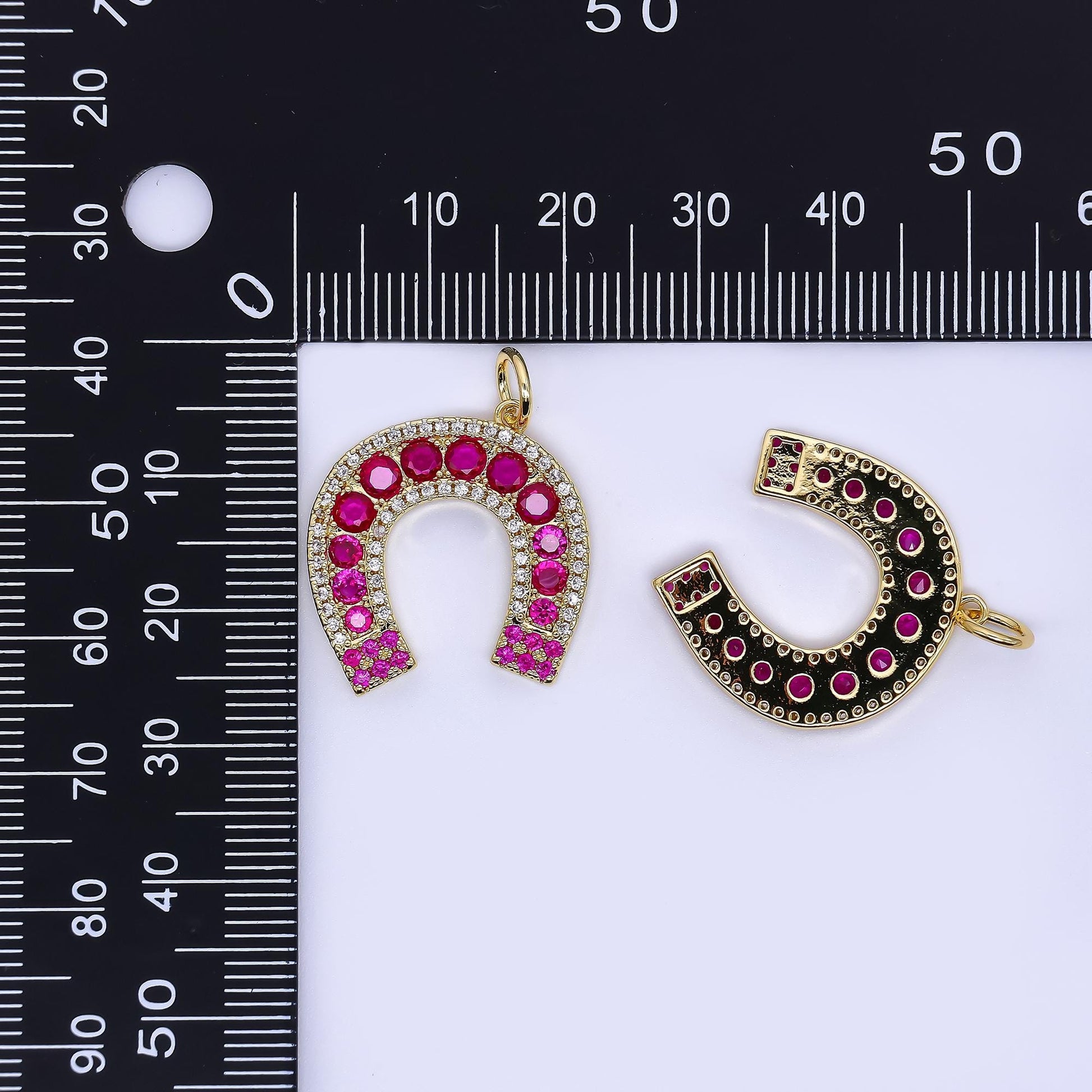 Dainty Pink Horseshoe Charm 24K Gold Filled Cubic Lucky Charm Pendant, Horse Shoe for Necklace Bracelet Earrings Jewelry Making Supply W-642