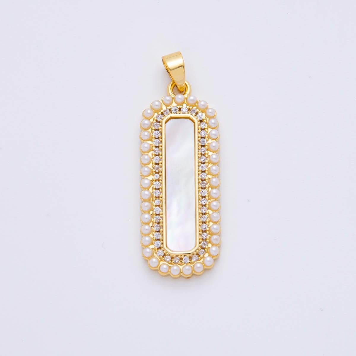 18k gold filled 35mm shell pearl Long Bar Pearl bezel charm | AF-1114