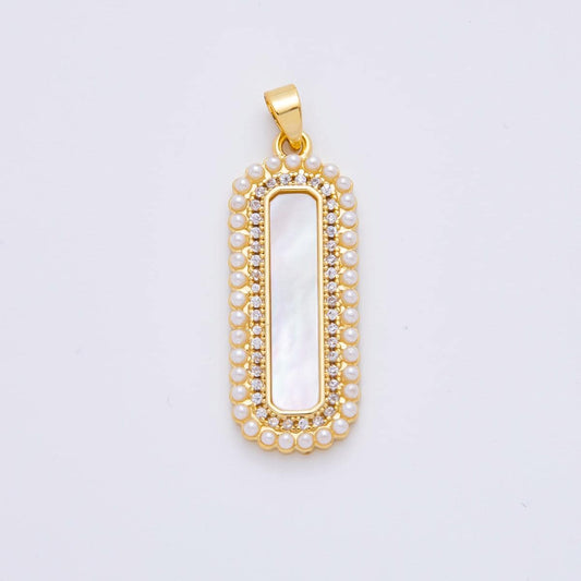 18k gold filled 35mm shell pearl Long Bar Pearl bezel charm | AF-1114