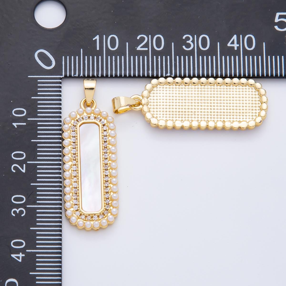18k gold filled 35mm shell pearl Long Bar Pearl bezel charm | AF-1114