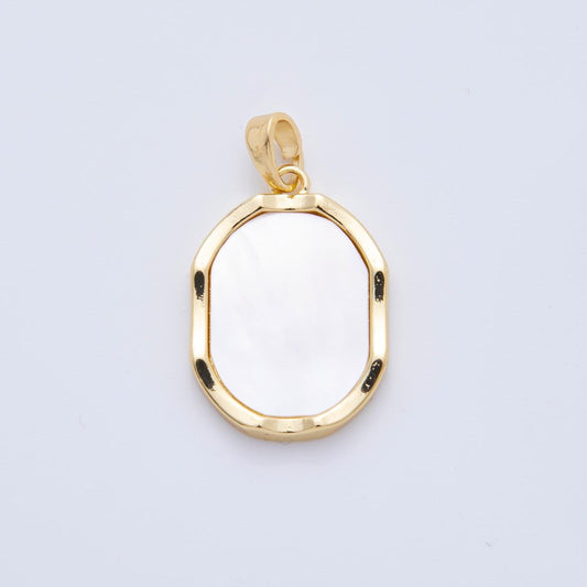 18k gold filled 20.5mm shell pearl Oval Tag Charm Bezel Pendant for Minimalist Jewelry | AF-1116