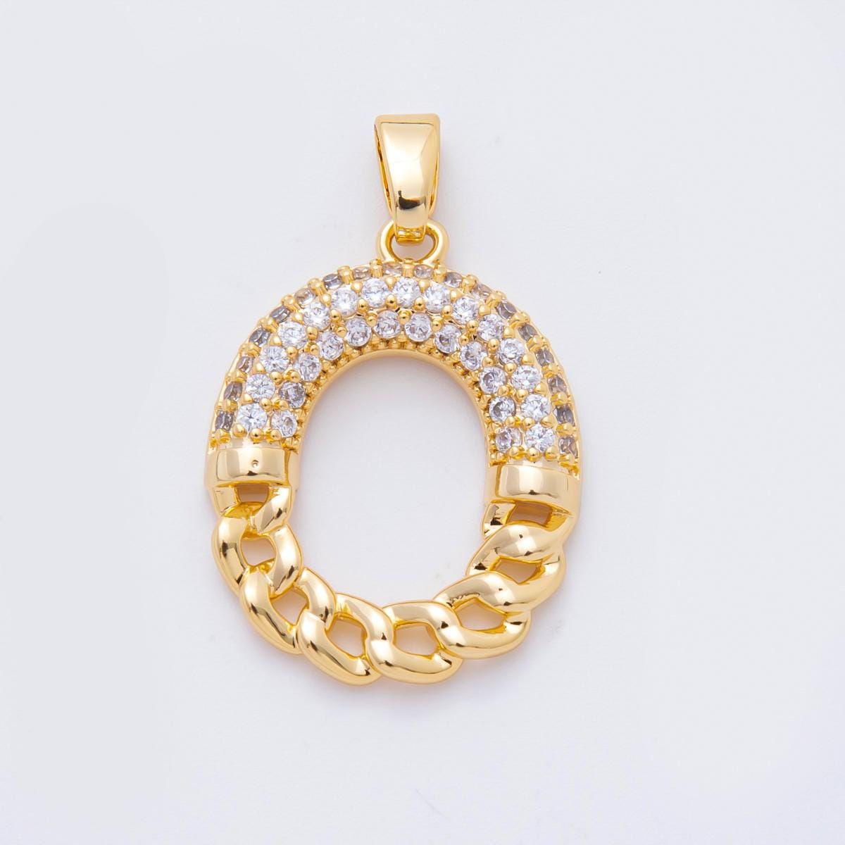 24K Gold Filled Geometric Cubic Zirconia Oblong Charm | af-1117
