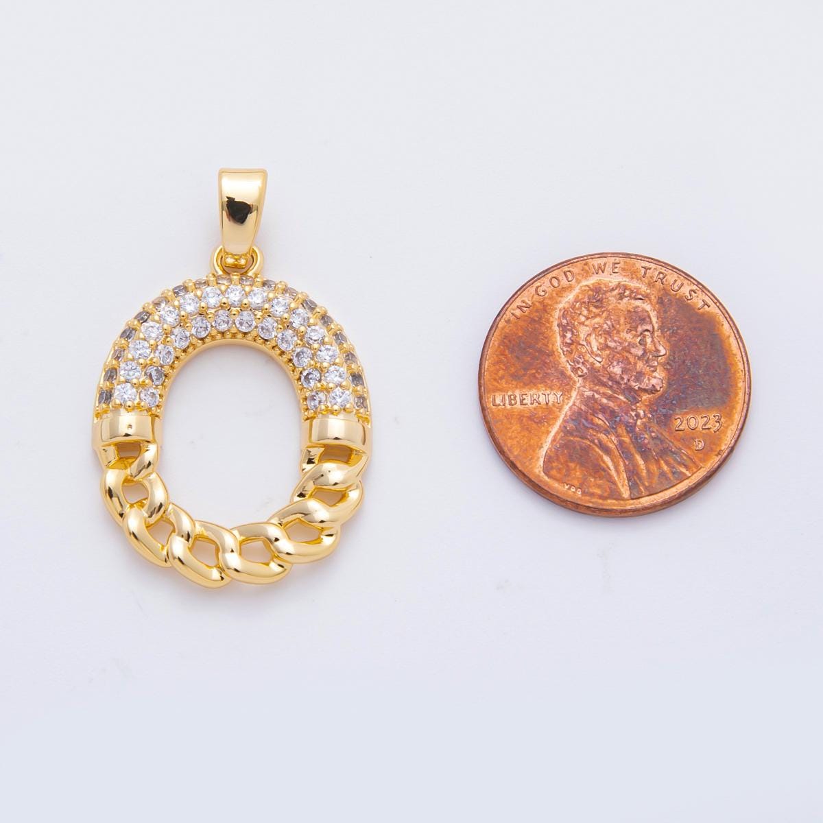 24K Gold Filled Geometric Cubic Zirconia Oblong Charm | af-1117