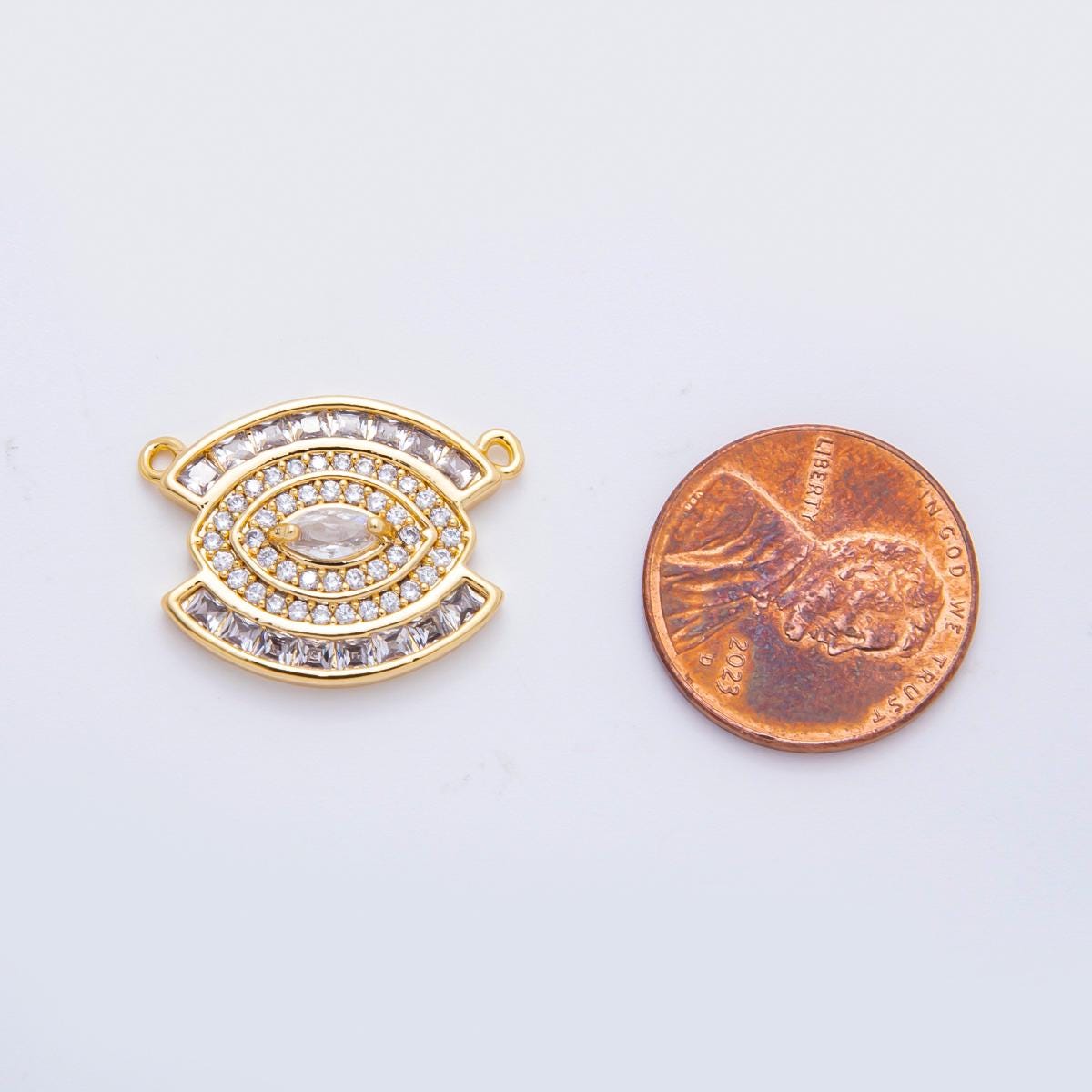 18K Gold Filled 21.8mm Clear Cubic Zirconia Evil Eye Bezel Connector | Y-159