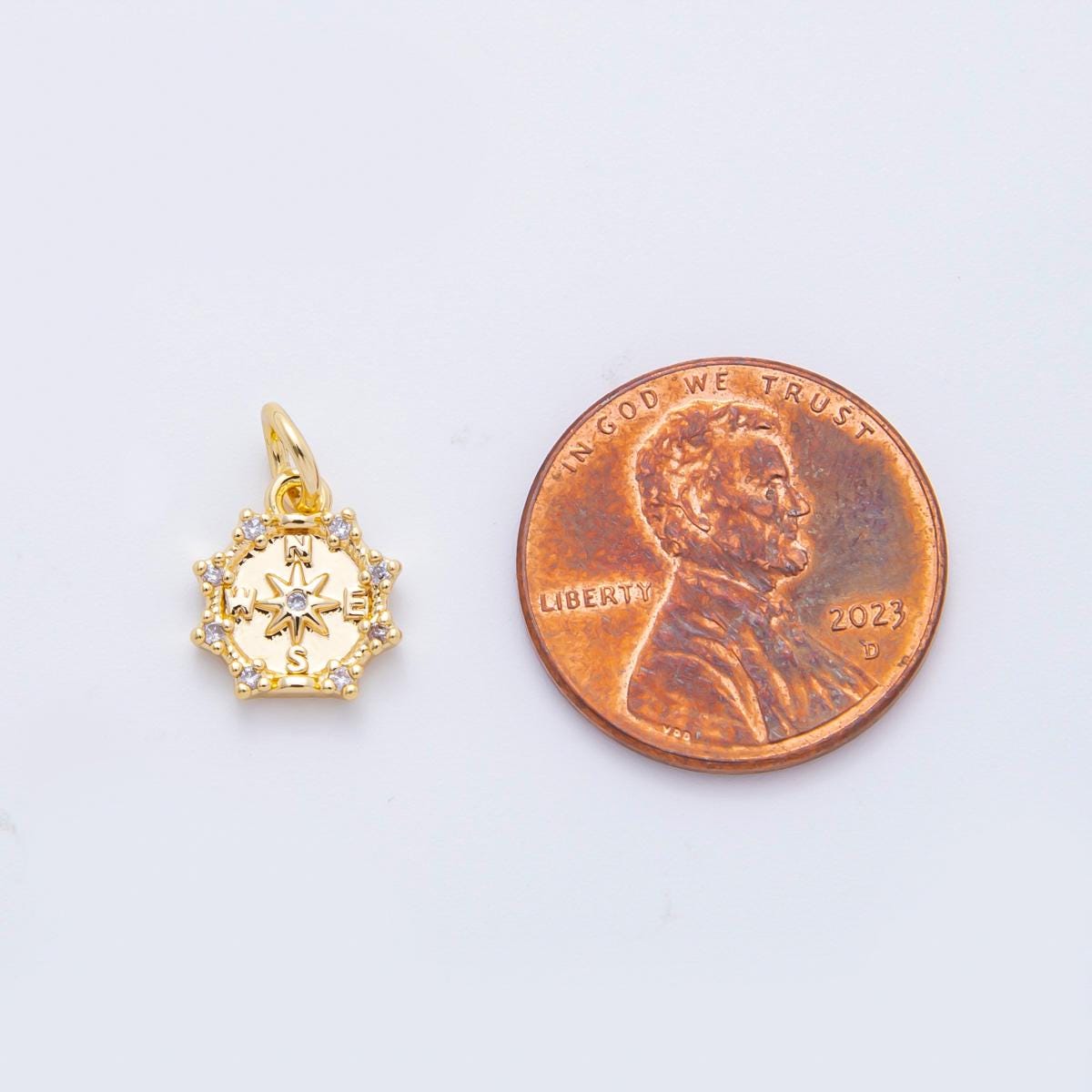 Mini 18K Gold Filled compass charm, gold compass pendant travel charms, nautical charms for bracelet earring necklace C630