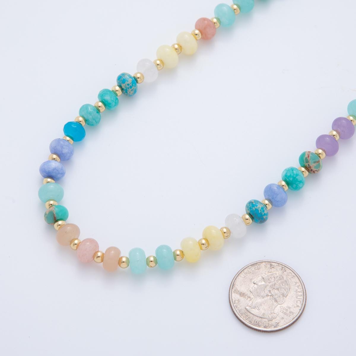 Rainbow Gemstone Necklace Blue Ocean Inspired Handmade Beaded Necklace with 18k Gold Filled Layer Beads Jewelry for Her WA-3303