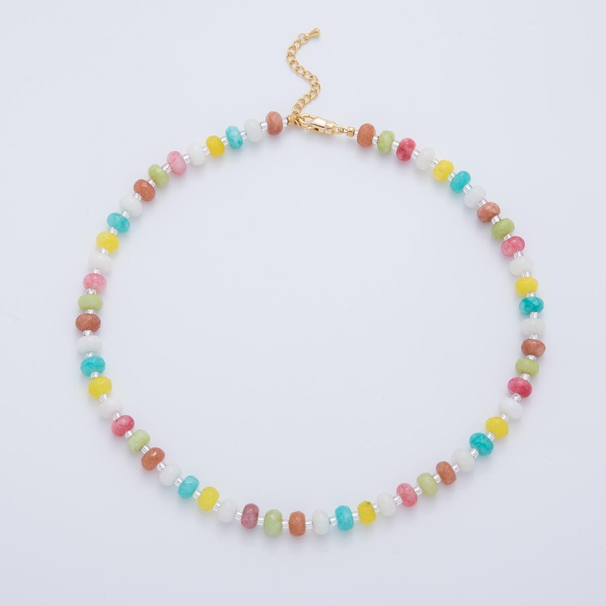 Rainbow Gemstone Necklace White Multi Color Handmade Beaded Necklace with 18k Gold Filled Layer Beads Jewelry for Her WA-3304