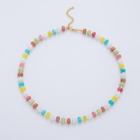 Rainbow Gemstone Necklace White Multi Color Handmade Beaded Necklace with 18k Gold Filled Layer Beads Jewelry for Her WA-3304