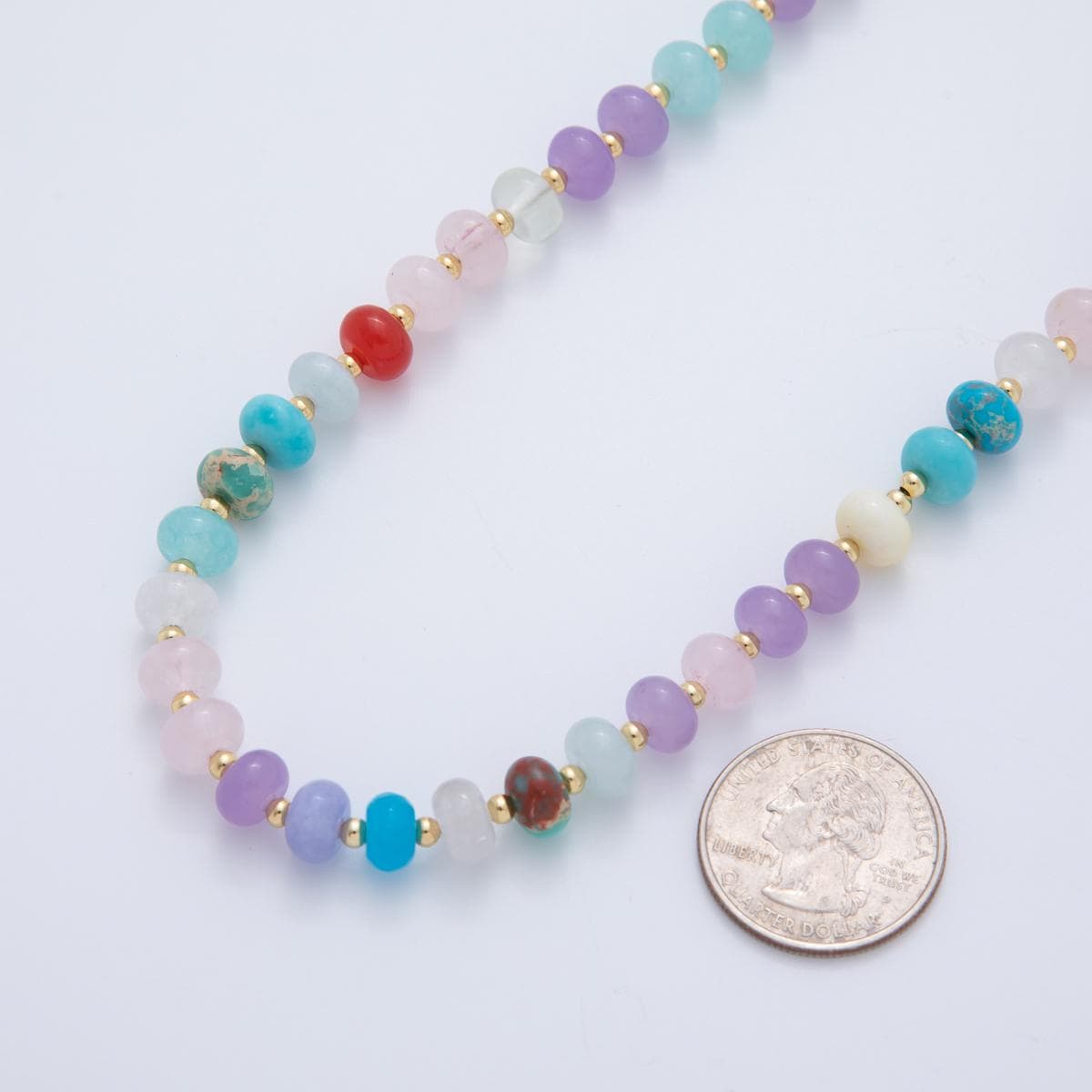 Handcrafted 8mm Dyed Agate Beaded Necklaces Colorful Rondelle Beads with 18k Gold Filled Clasp Necklace 17.5" with 2" Extender WA-3305