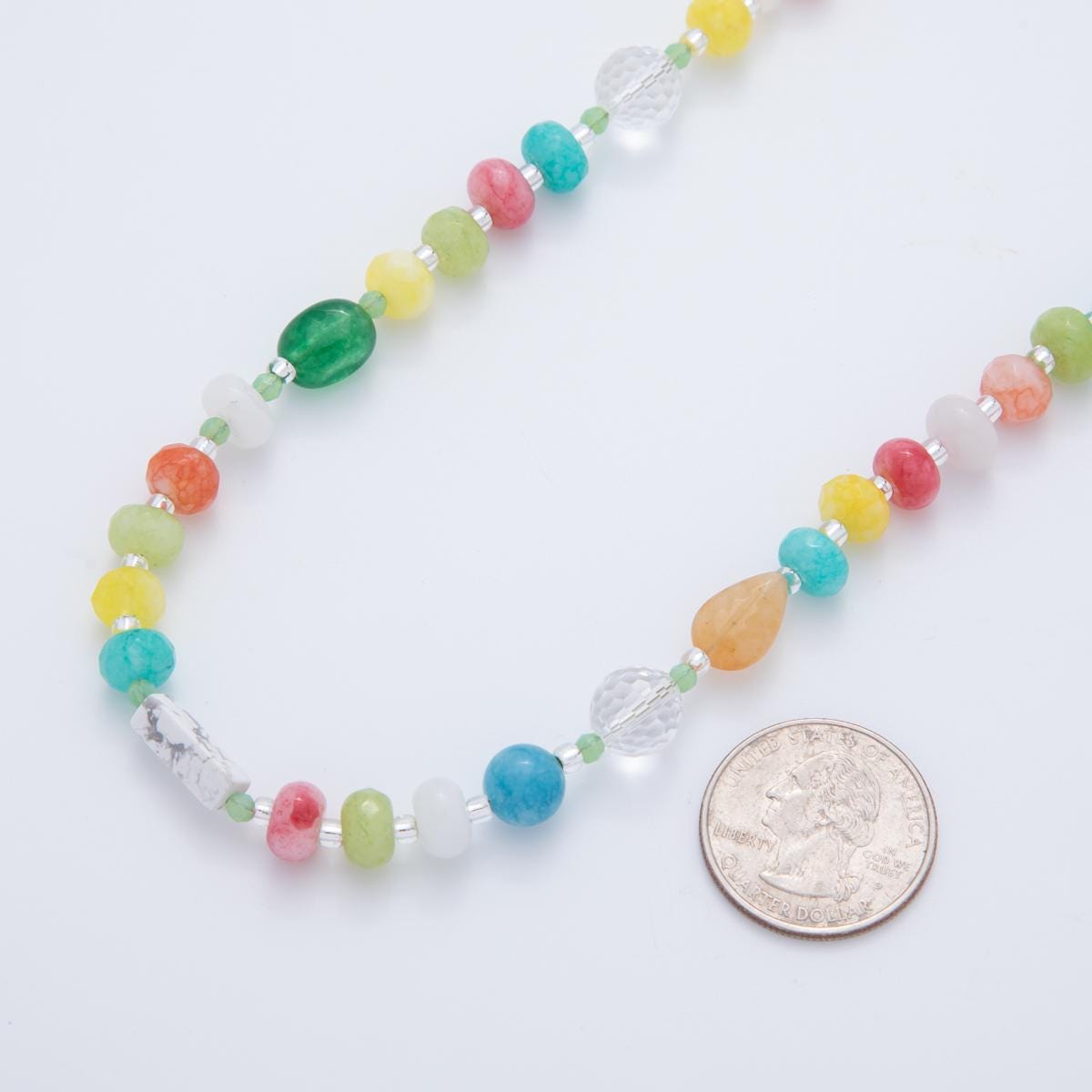 Handcrafted 8mm Dyed Agate W/ Crystal Beaded Necklaces Colorful Rondelle Beads with 18k Gold Filled Clasp Necklace 17.5" WA-3306