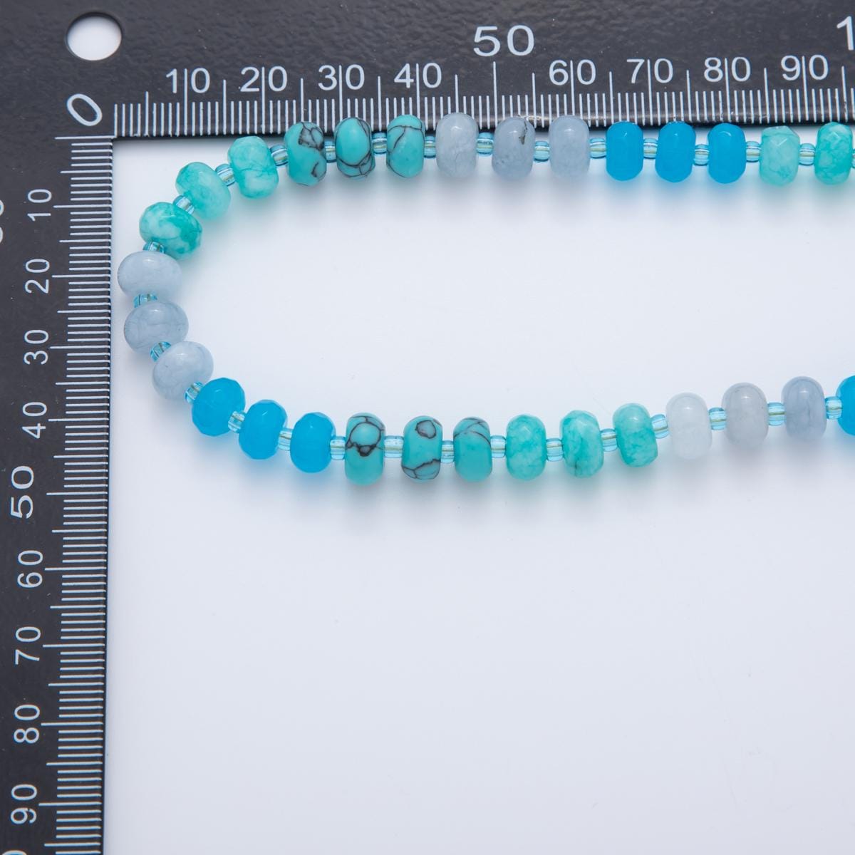 Handcrafted 8mm Blue Dyed Agate Beaded Necklaces Gradient Rondelle Beads with 18k Gold Filled Clasp Necklace 17.5" with 2" Extender WA-3307