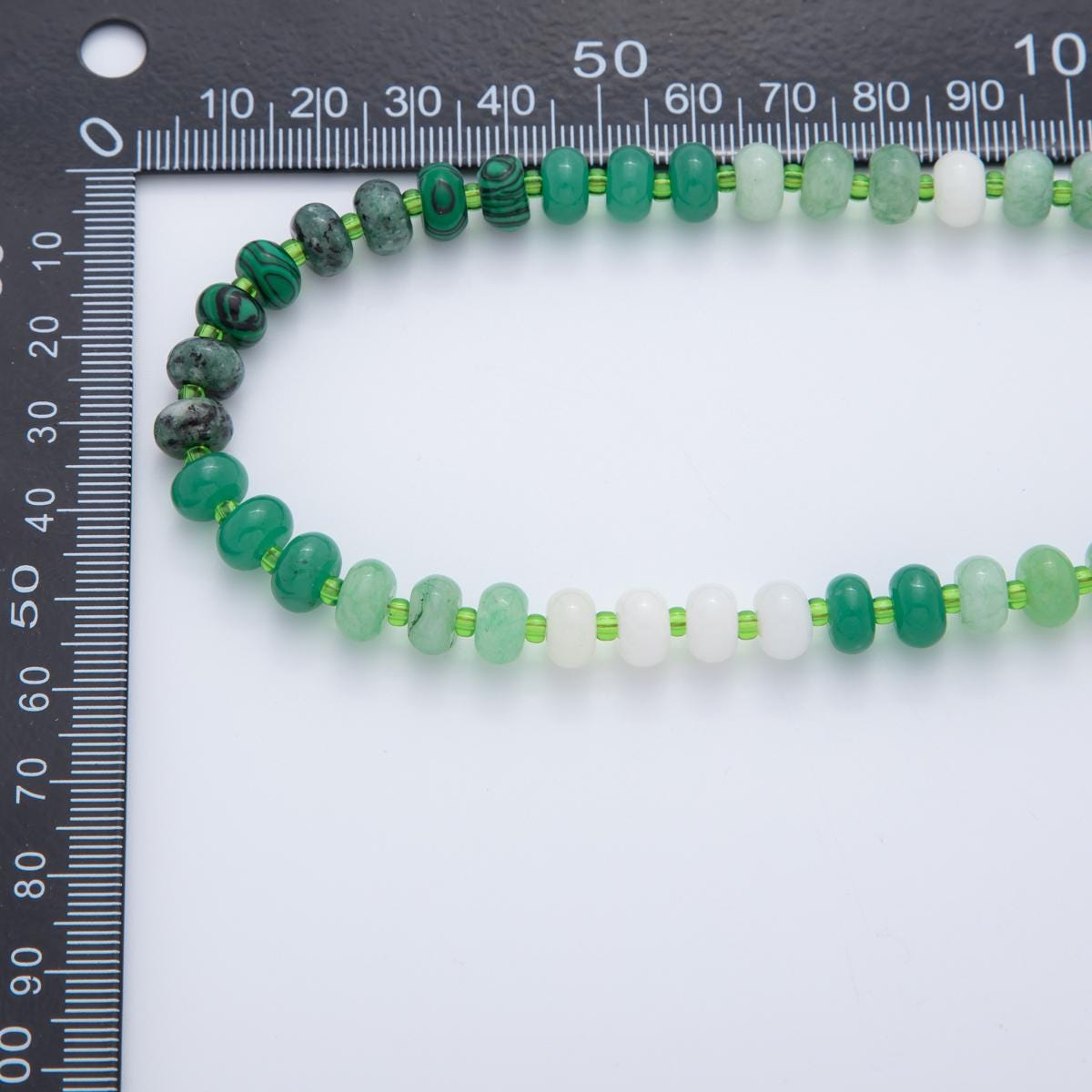 Handcrafted 8mm Green Dyed Agate Beaded Necklaces Gradient Rondelle Beads with 18k Gold Filled Clasp Necklace 17.7" with 2" Extender WA-3308