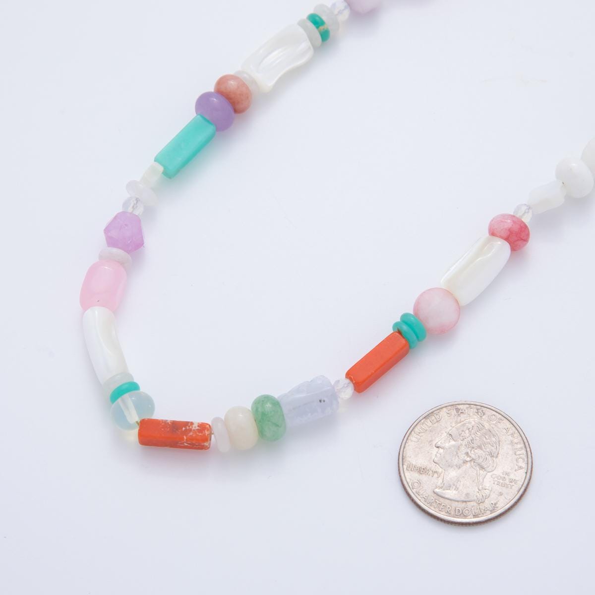 Rainbow Beaded Necklace, Knotted Gemstone Necklace, Mix Shape Colorful Candy Necklace, Pastel Rainbow Gemstone Rondelle Necklace WA-3310