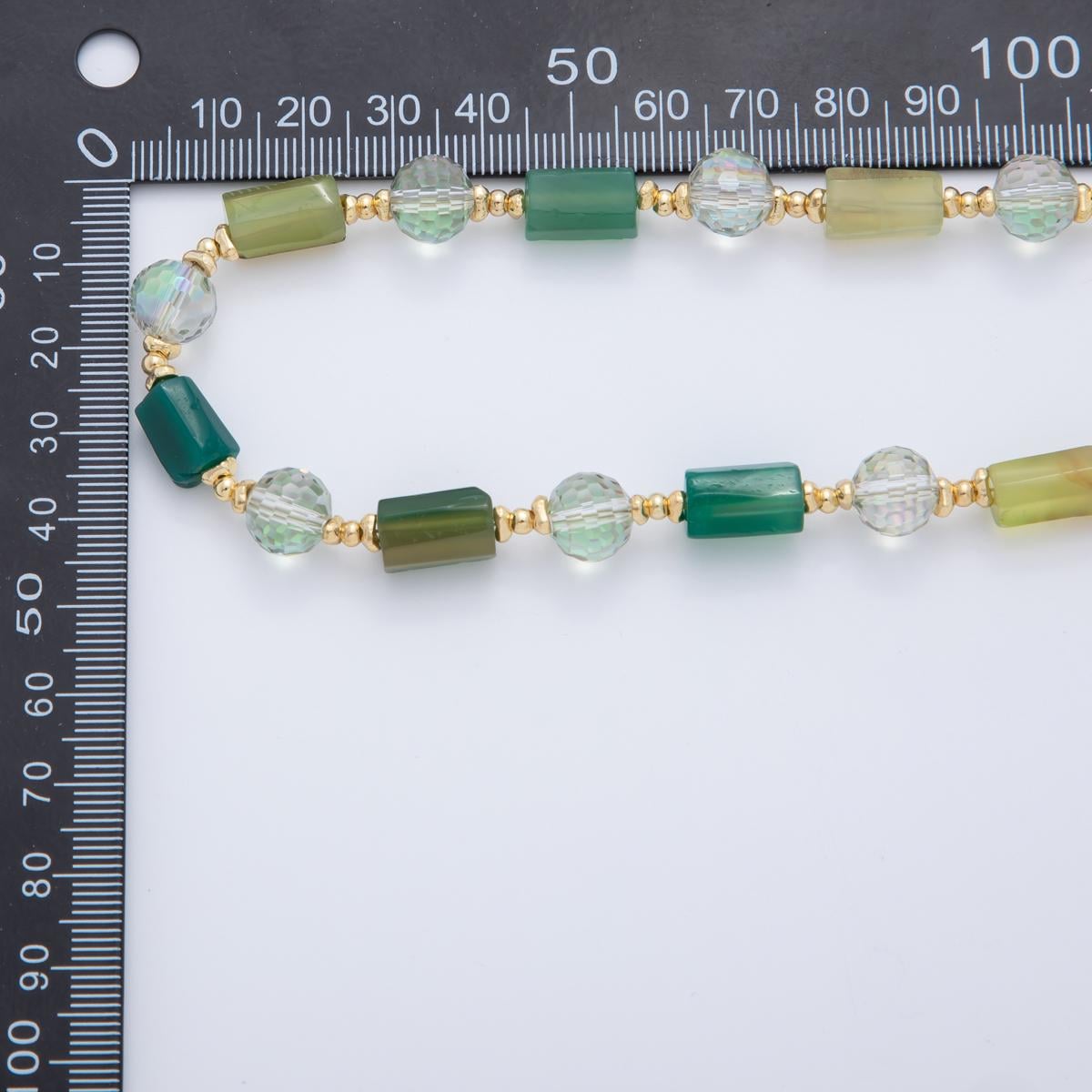Rainbow Beaded Necklace, Knotted Gemstone Necklace, Mix Shape Green Colorful Candy Rondelle Necklace WA-3310