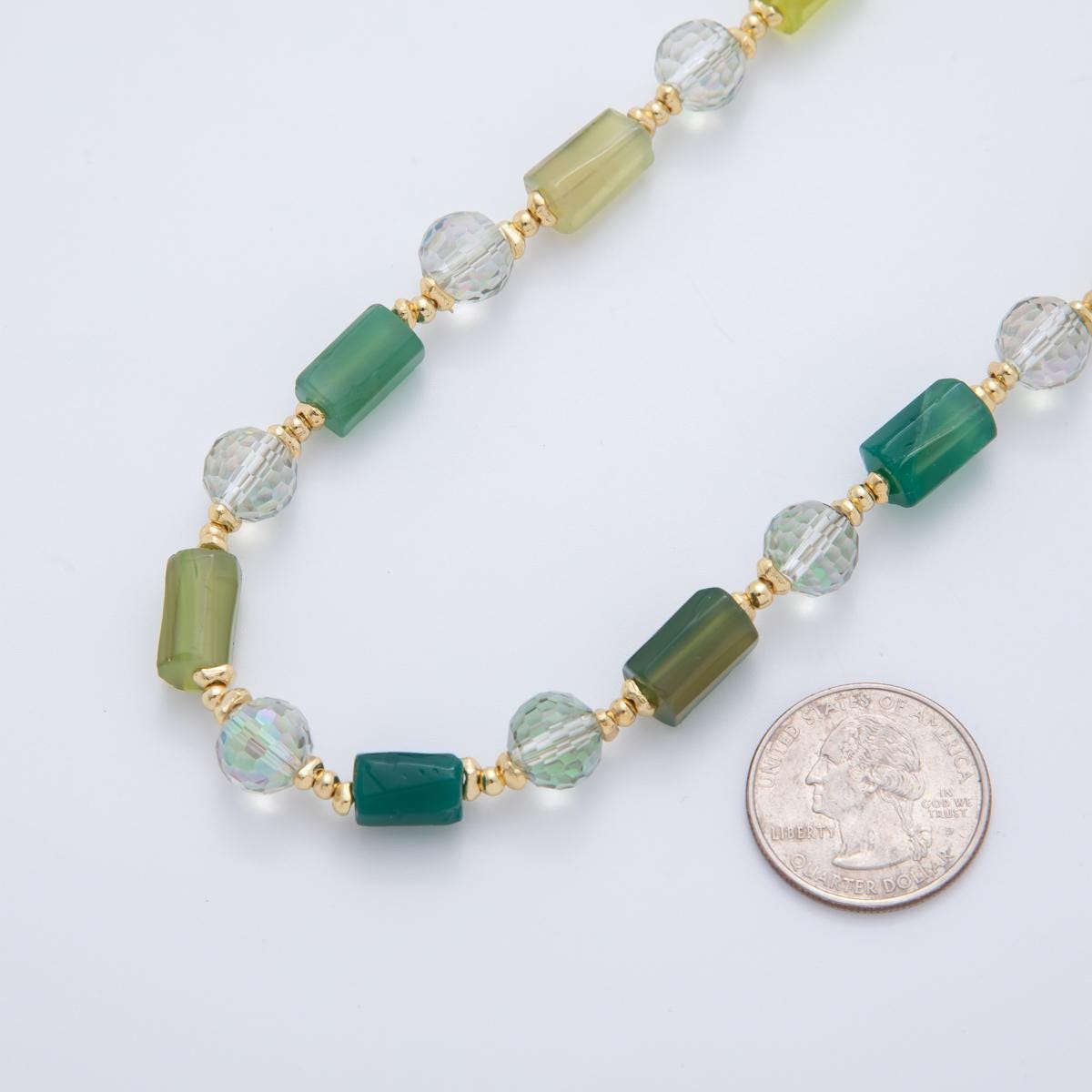 Rainbow Beaded Necklace, Knotted Gemstone Necklace, Mix Shape Green Colorful Candy Rondelle Necklace WA-3310