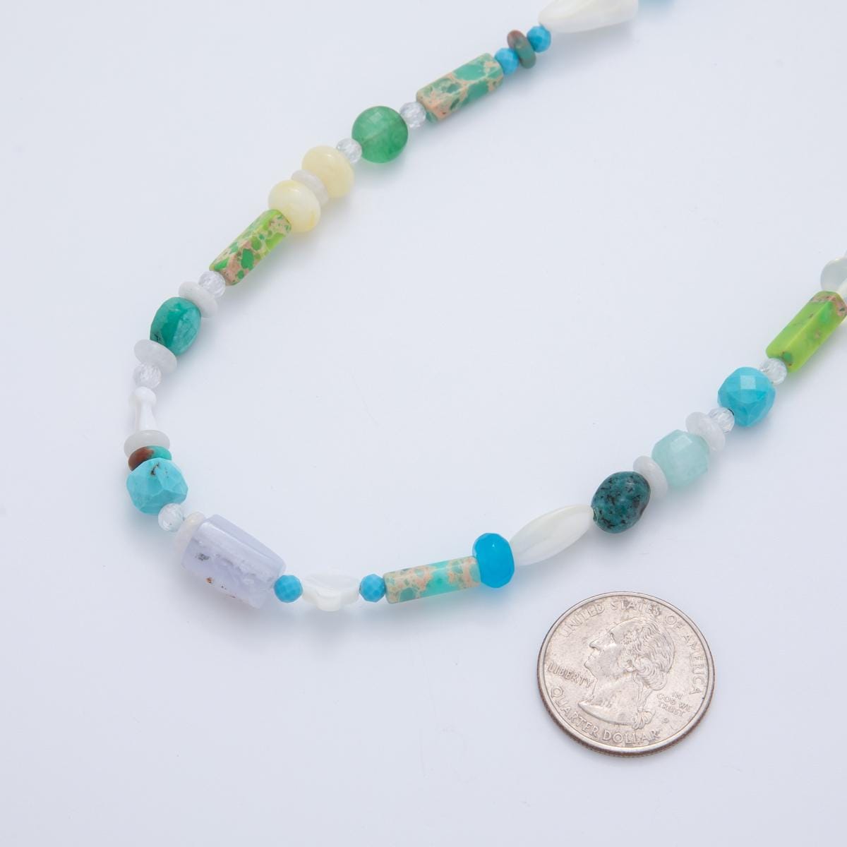 Blue Ocean Rainbow Multi Gemstone Necklace, Natural Semi-Precious Rondelle Beads 18k Gold Filled Necklace Handmade WA-3313