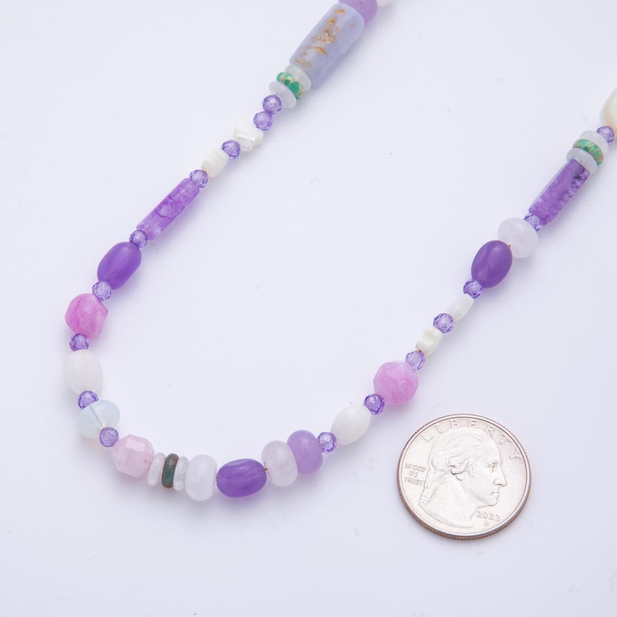 Lavender Purple Candy Opal Beaded Necklace Mix Shaped Rondelle Agate Beads Necklace Handmade Jewelry, Women's Necklace For Gift WA-3315