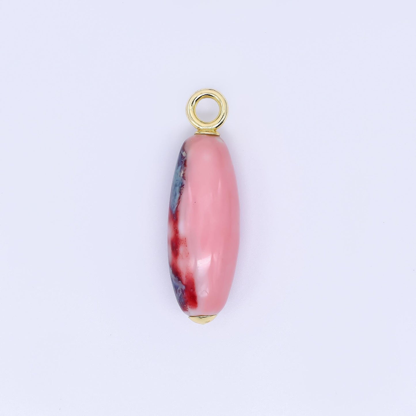 Colorful Ceramic Oval Charms Glossy Glazed Beads with 18K Gold Filled Loop for DIY Jewelry, Necklace, Bracelet, or Earring Making M219