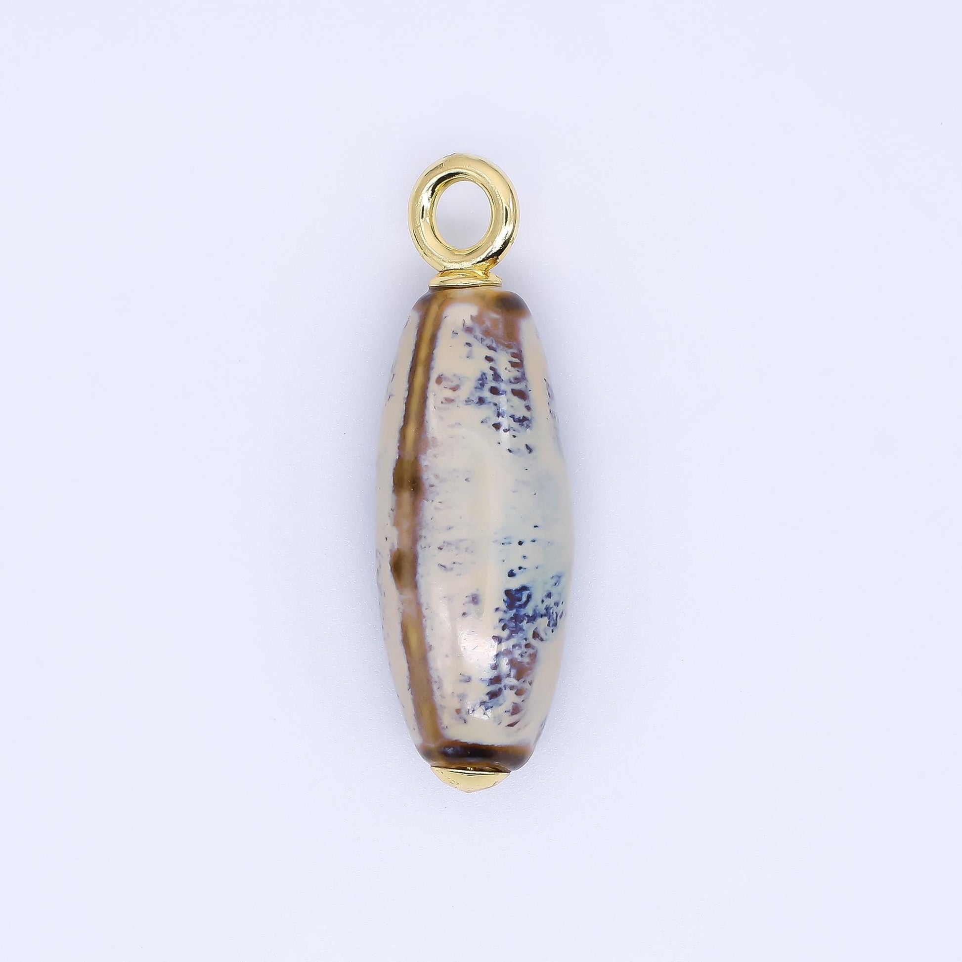 Colorful Ceramic Oval Charms Glossy Glazed Beads with 18K Gold Filled Loop for DIY Jewelry, Necklace, Bracelet, or Earring Making M219