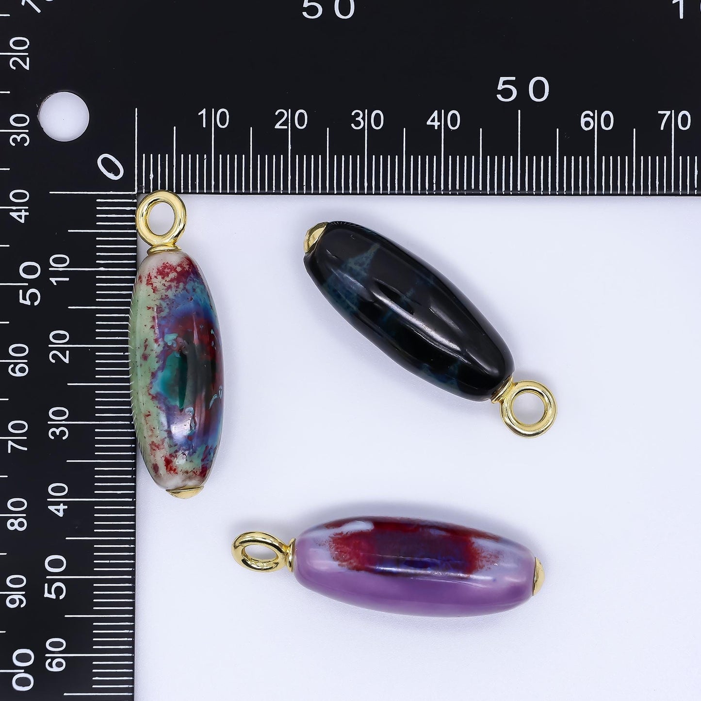 Colorful Ceramic Oval Charms Glossy Glazed Beads with 18K Gold Filled Loop for DIY Jewelry, Necklace, Bracelet, or Earring Making M219