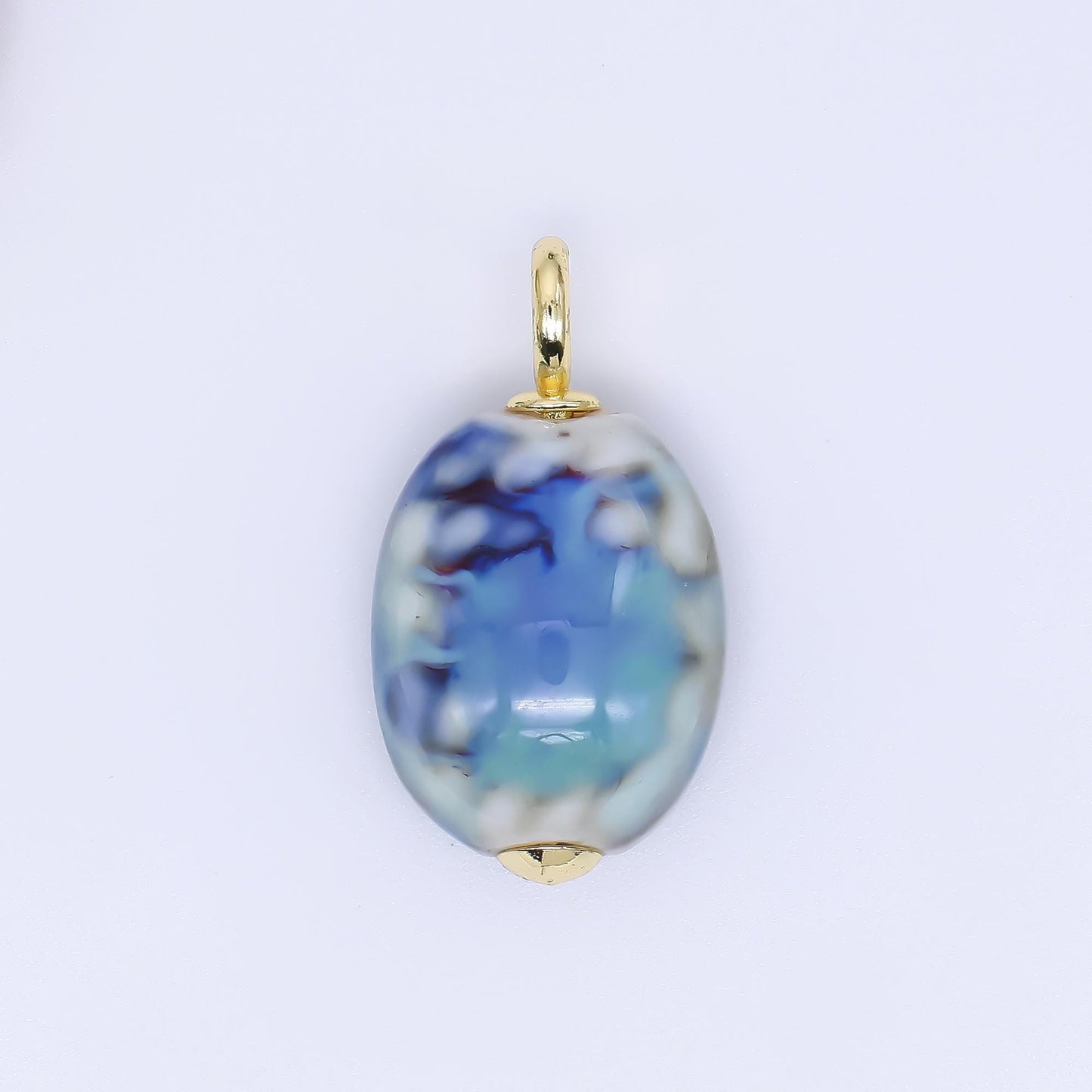 Colorful Ceramic Oval Charms Glossy Glazed Egg Beads with 18K Gold Filled Loop for DIY Jewelry, Necklace, Bracelet, or Earring Making M-215