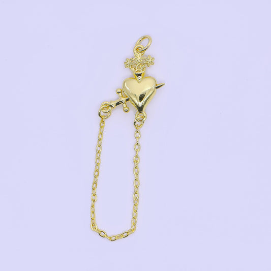 Mini gold heart with arrow charm Chain pendant for necklace component E-323
