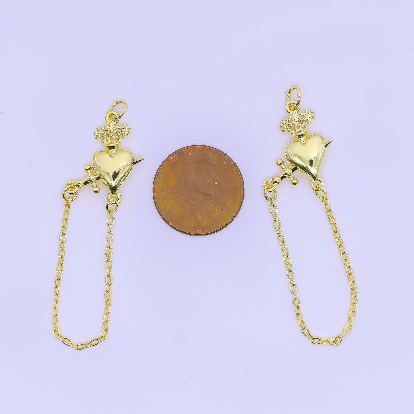 Mini gold heart with arrow charm Chain pendant for necklace component E-323