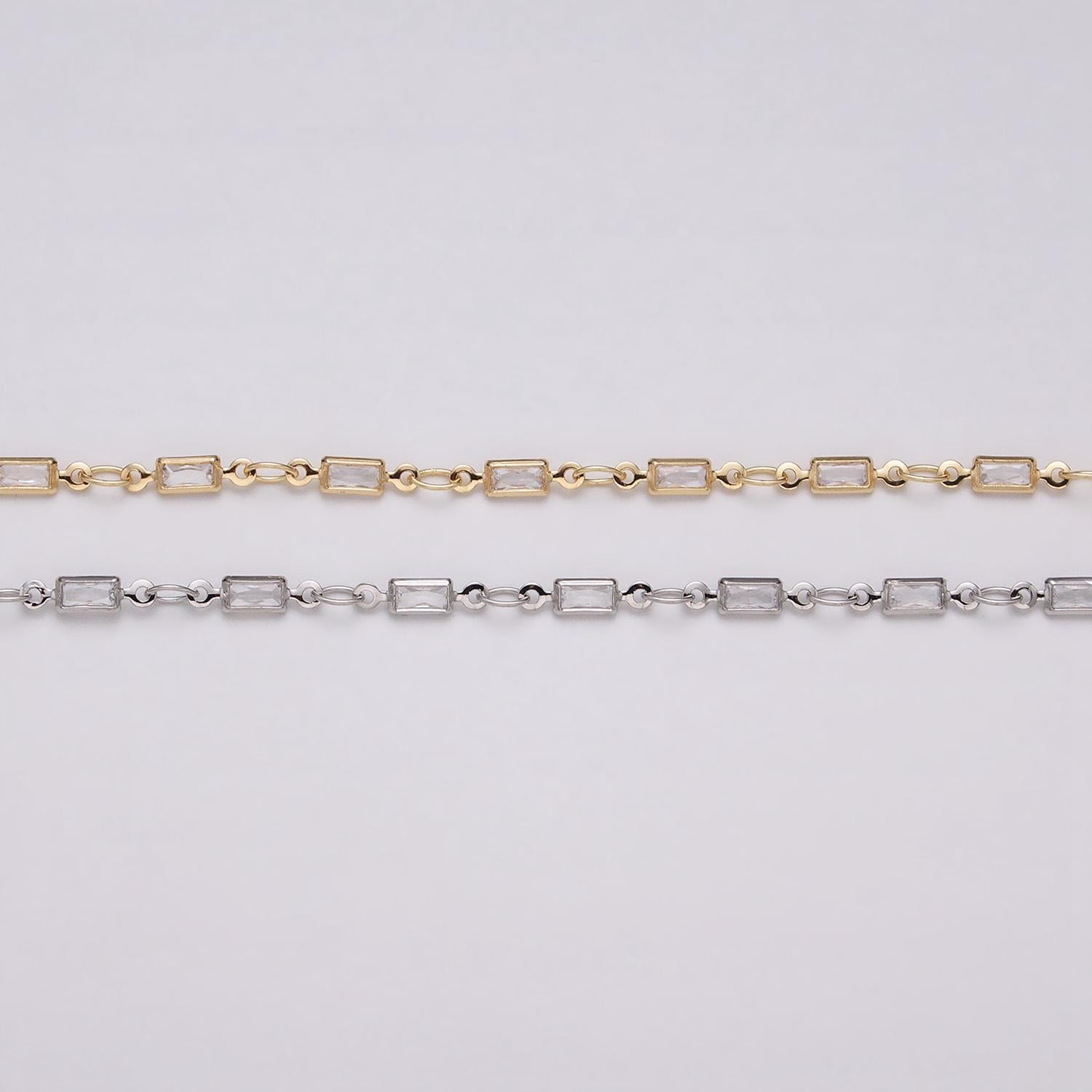 16K Gold Filled 2.5mm CZ Clear Baguette Cable Link Designed Unfinished Chain in Gold & Silver | ROLL-1340 ROLL-1375
