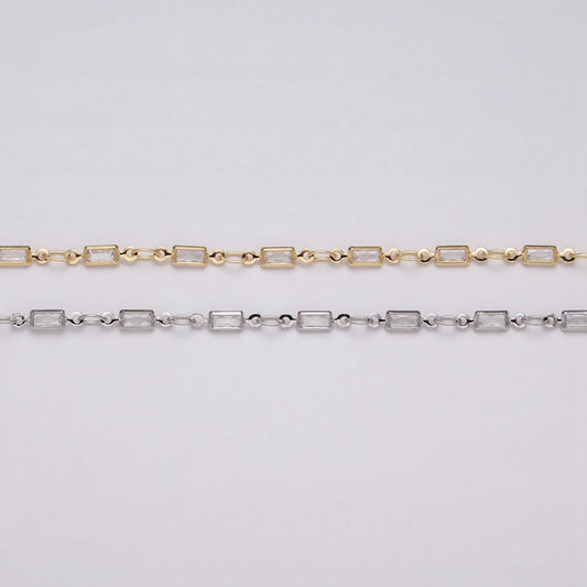 16K Gold Filled 2.5mm CZ Clear Baguette Cable Link Designed Unfinished Chain in Gold & Silver | ROLL-1340 ROLL-1375