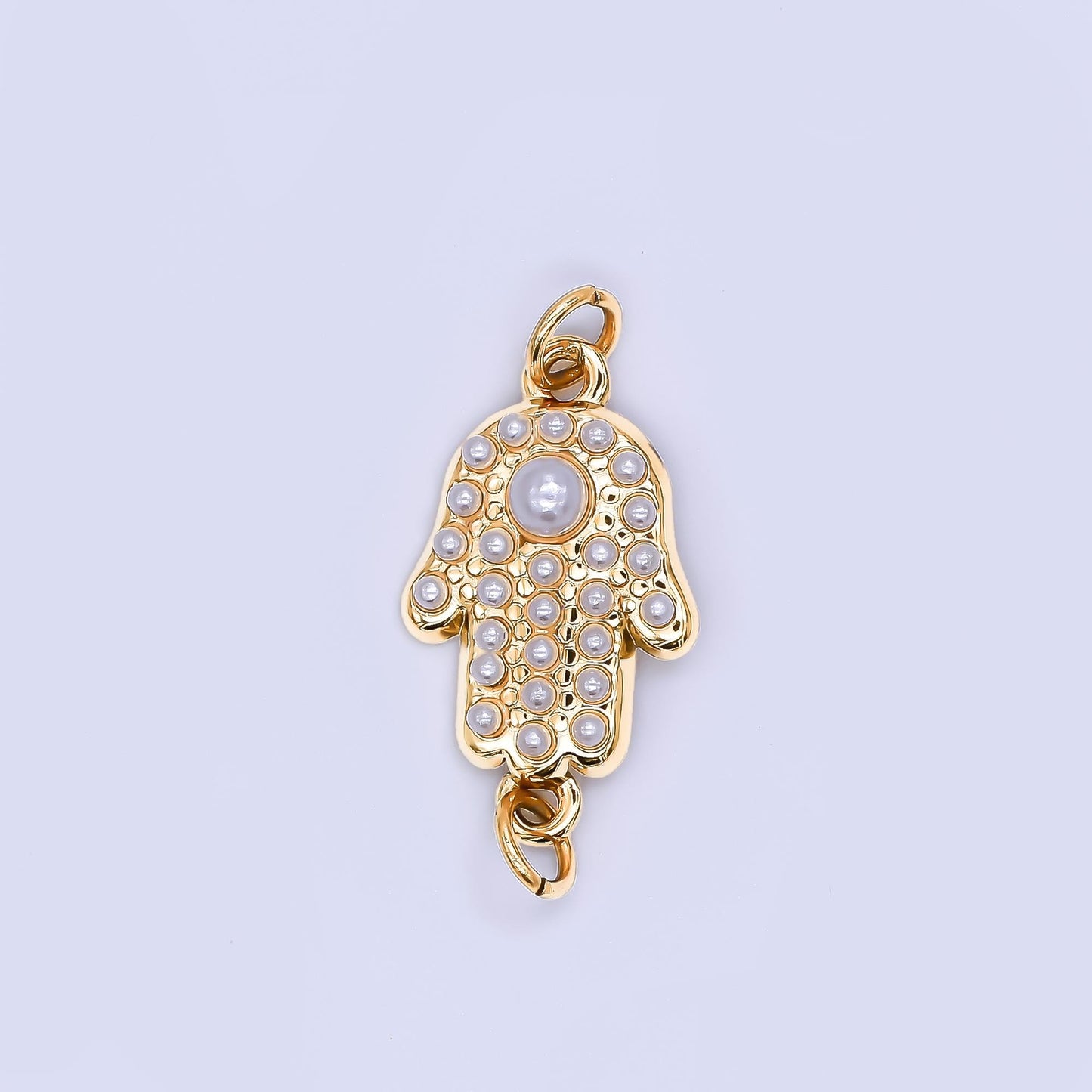 PVD Gold stainless steel Hamsa Hand charm connector for necklace bracelet link connector supplies Pearl animal Charm Y-057