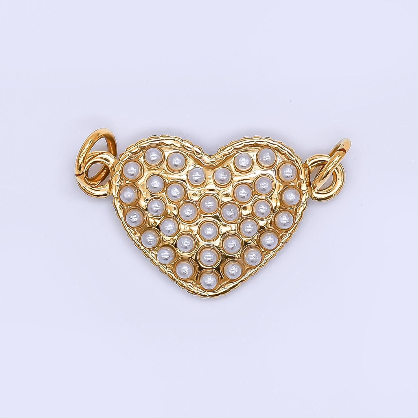 PVD Gold stainless steel Heart charm connector for necklace bracelet link connector supplies Pearl Love Charm Y-056
