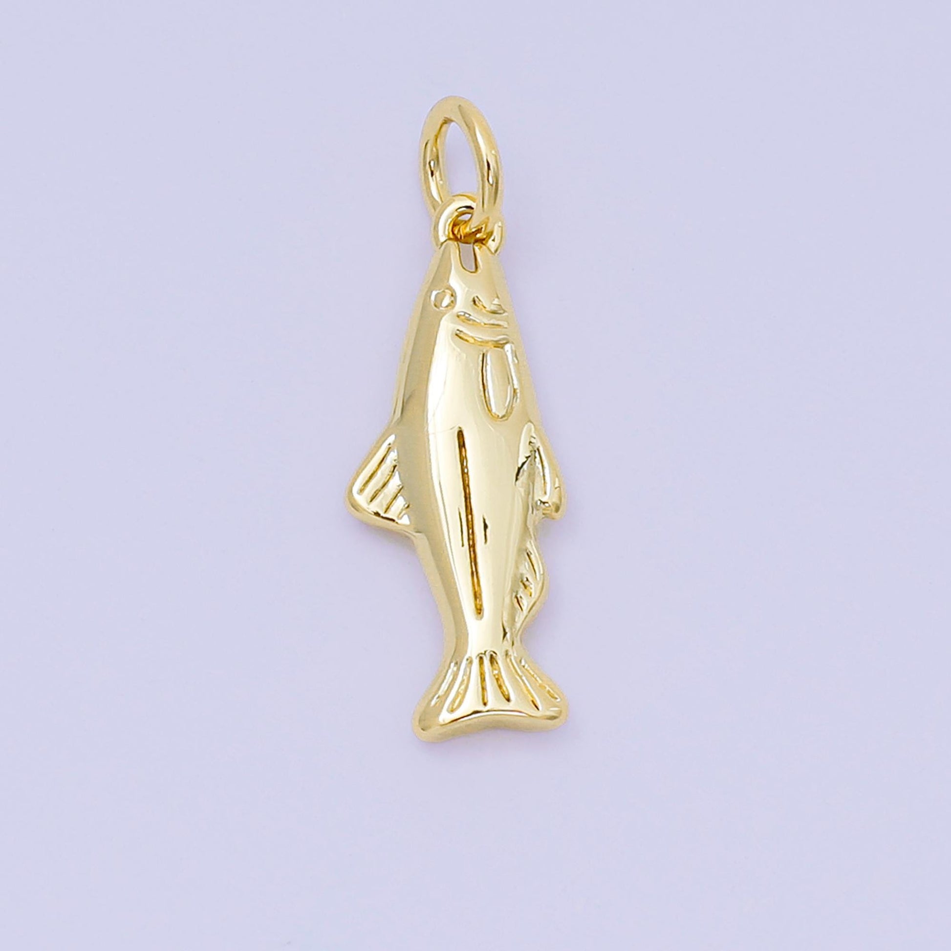 Dainty 24k Gold Filled 18.8 mm fish Charm minimalist Ocean Animal charm in gold silver sardine fish pendant | AH-604