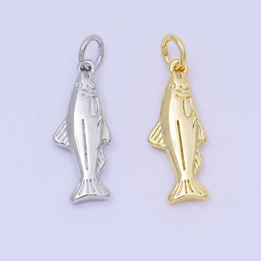 Dainty 24k Gold Filled 18.8 mm fish Charm minimalist Ocean Animal charm in gold silver sardine fish pendant | AH-604