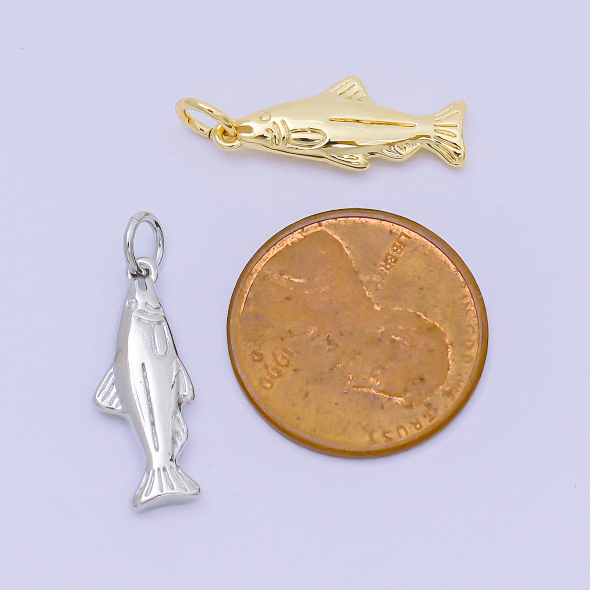 Dainty 24k Gold Filled 18.8 mm fish Charm minimalist Ocean Animal charm in gold silver sardine fish pendant | AH-604