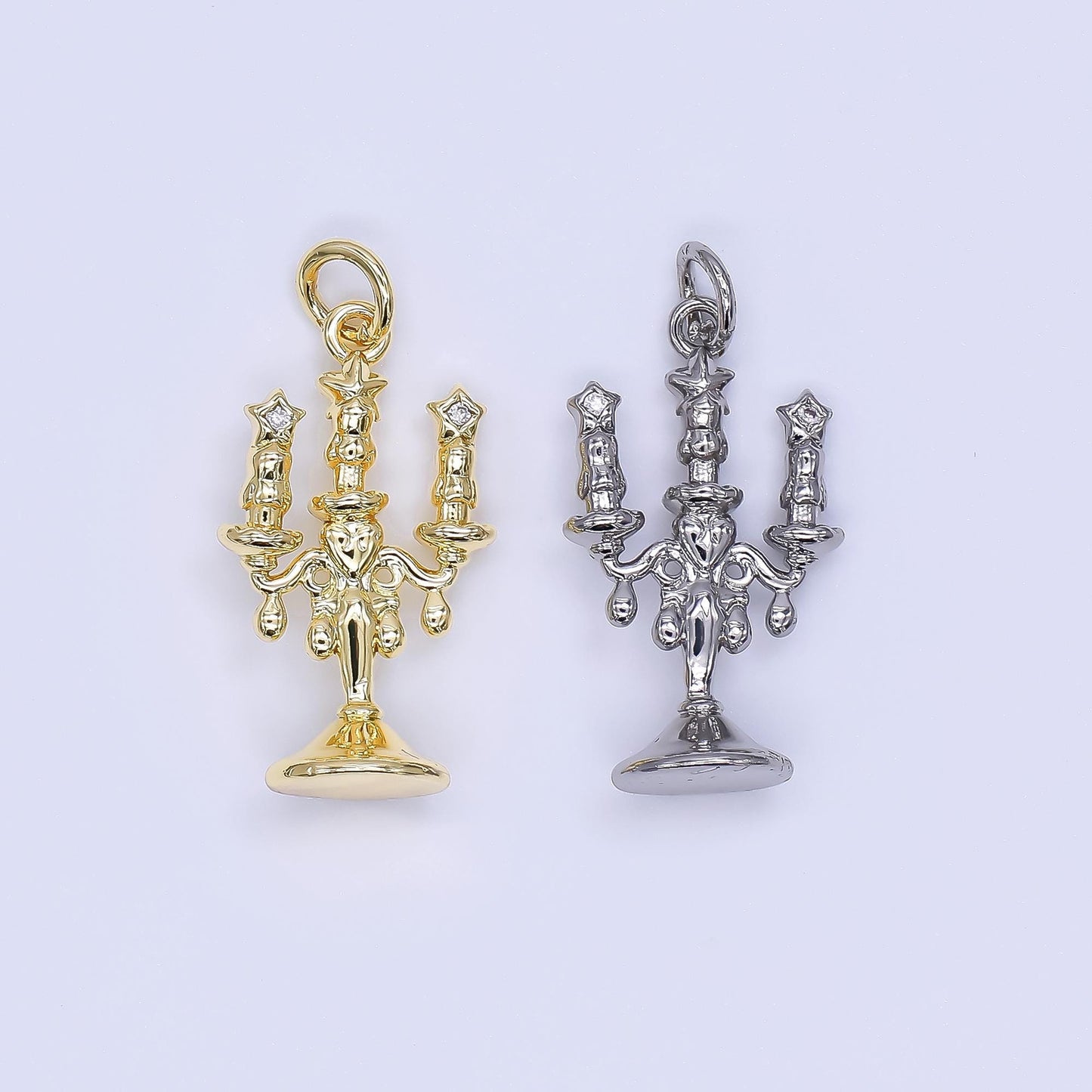 Mini Gold Filled Candelabra Charm Candlesticks Charm for Necklace or Bracelet Charm AJ-511