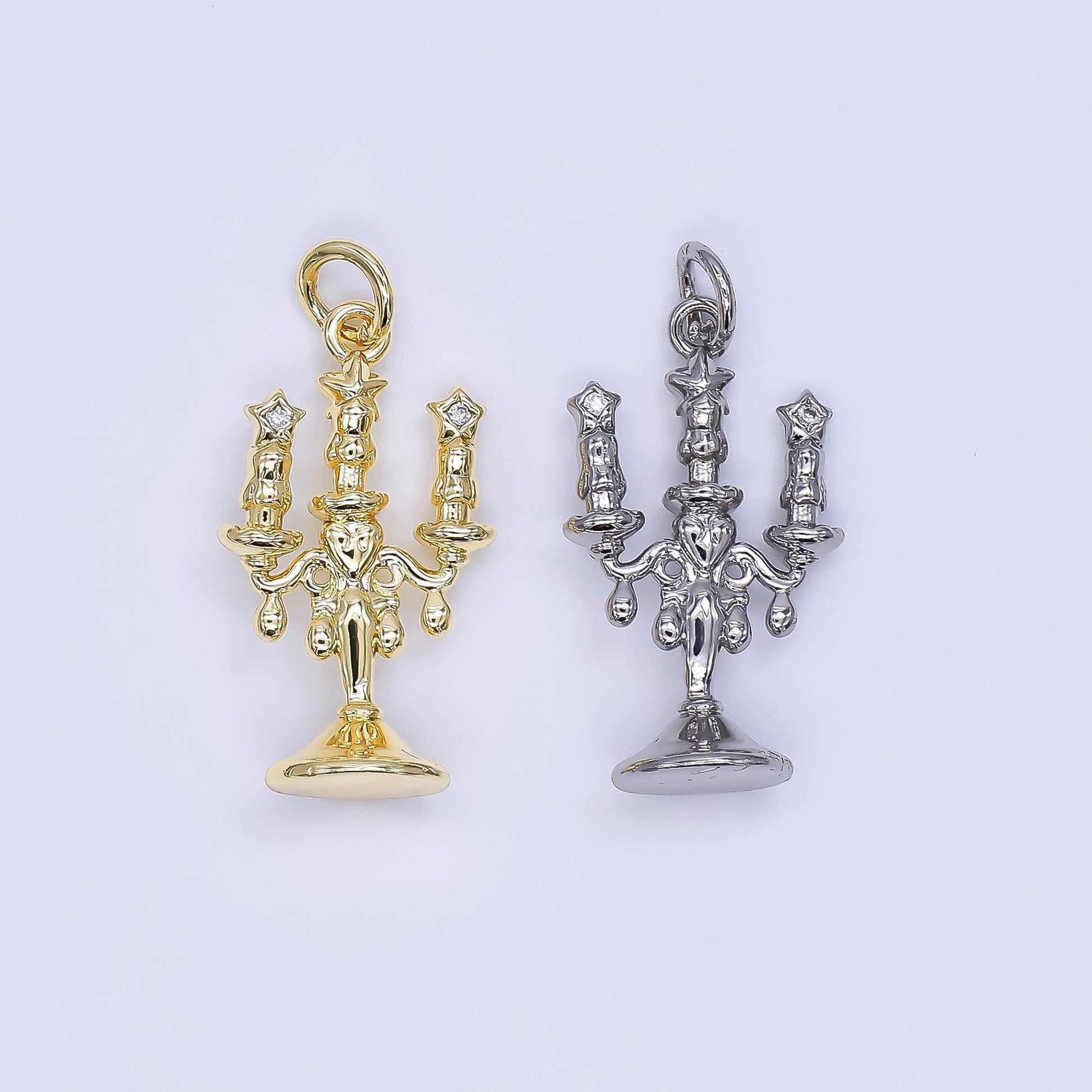 Mini Gold Filled Candelabra Charm Candlesticks Charm for Necklace or Bracelet Charm AJ-511