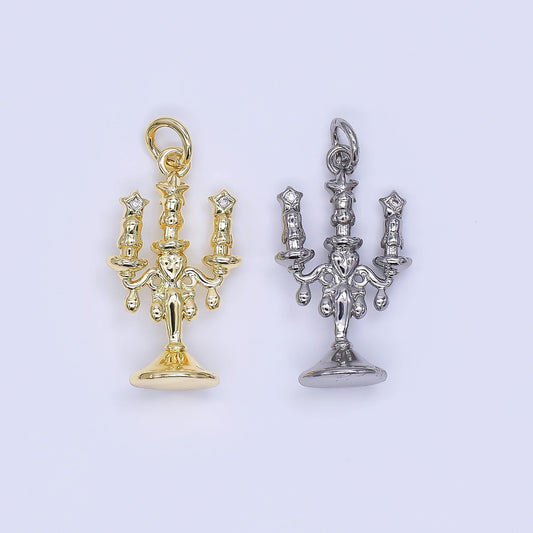 Mini Gold Filled Candelabra Charm Candlesticks Charm for Necklace or Bracelet Charm AJ-511