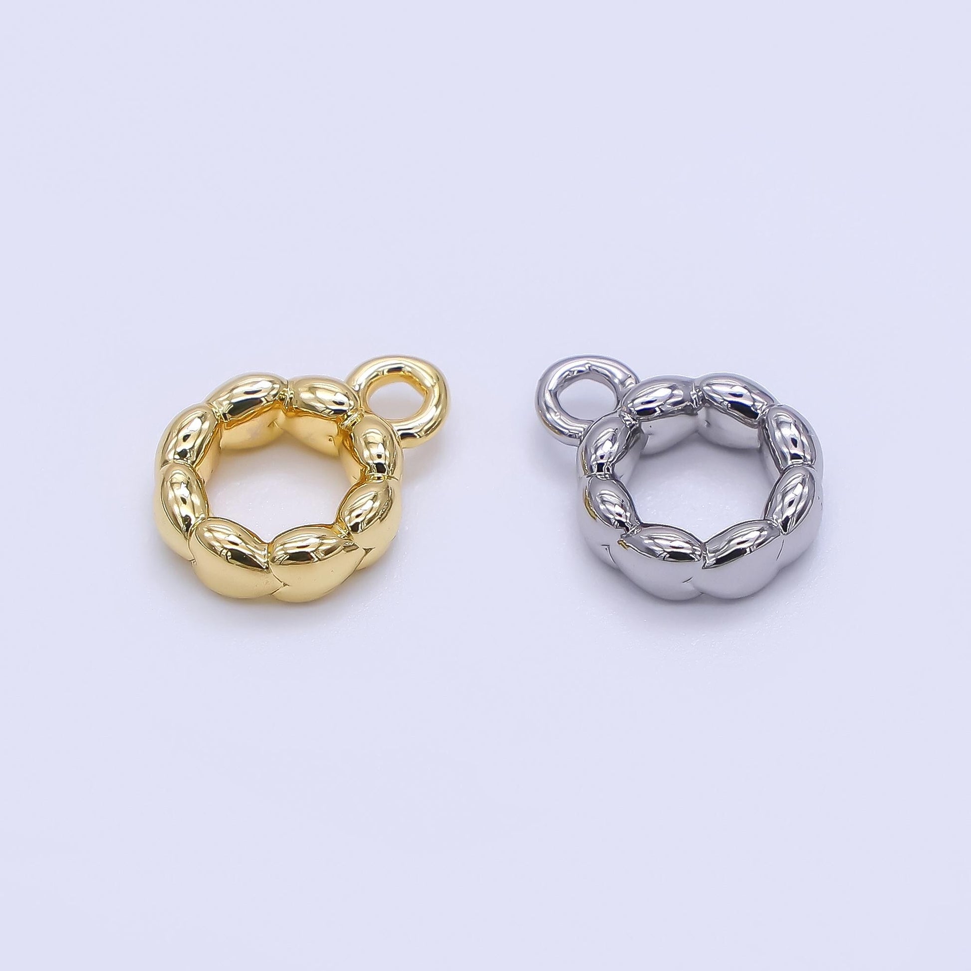 Beaded Gold Silver Bail Charm Holder Spacer with Loop 8mm Round Bead Spacer with Open Link for Cord Slider Bails Spacer Ring Z-1295