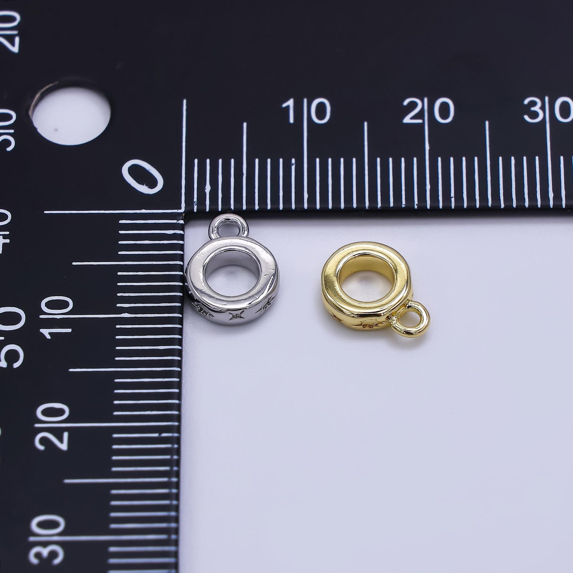 Dainty Star Gold Silver Bail Charm Holder Spacer with Loop 8mm Round Bead Spacer with Open Link for Cord Slider Bails Spacer Ring Z-1299