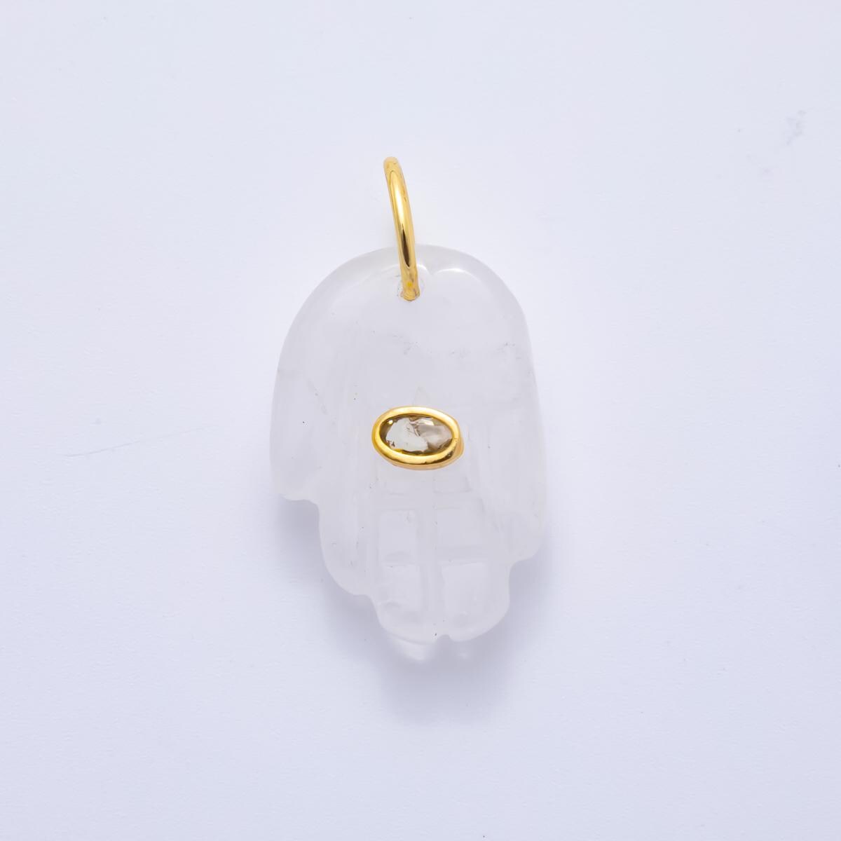 Big Gemstone Hamsa Hand Pendant Natural Stone Evil Eye Charm for Amulet Necklace Jewelry Making Supply 18k Gold Filled Charm AH-887